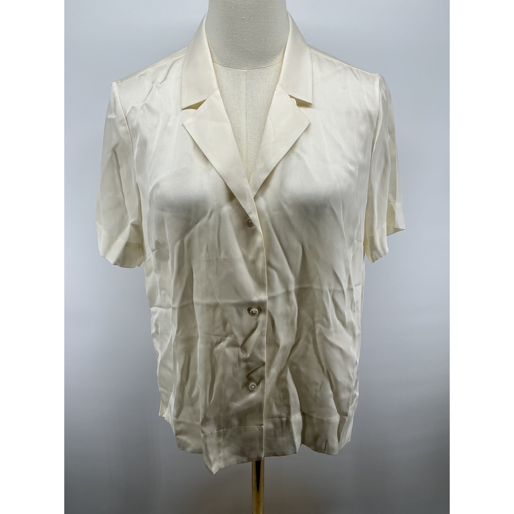 Washable Stretch Silk Short Sleeve Notch Collar Blouse